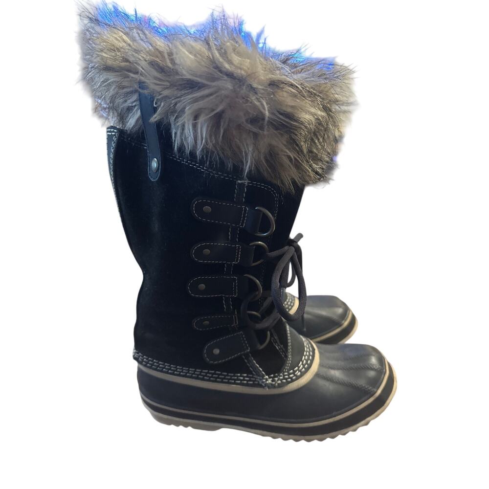 ⭐️ Women’ Sorel Joan Of Arctic Black Suede Snow Boots Size 7 Winter Cold Weather